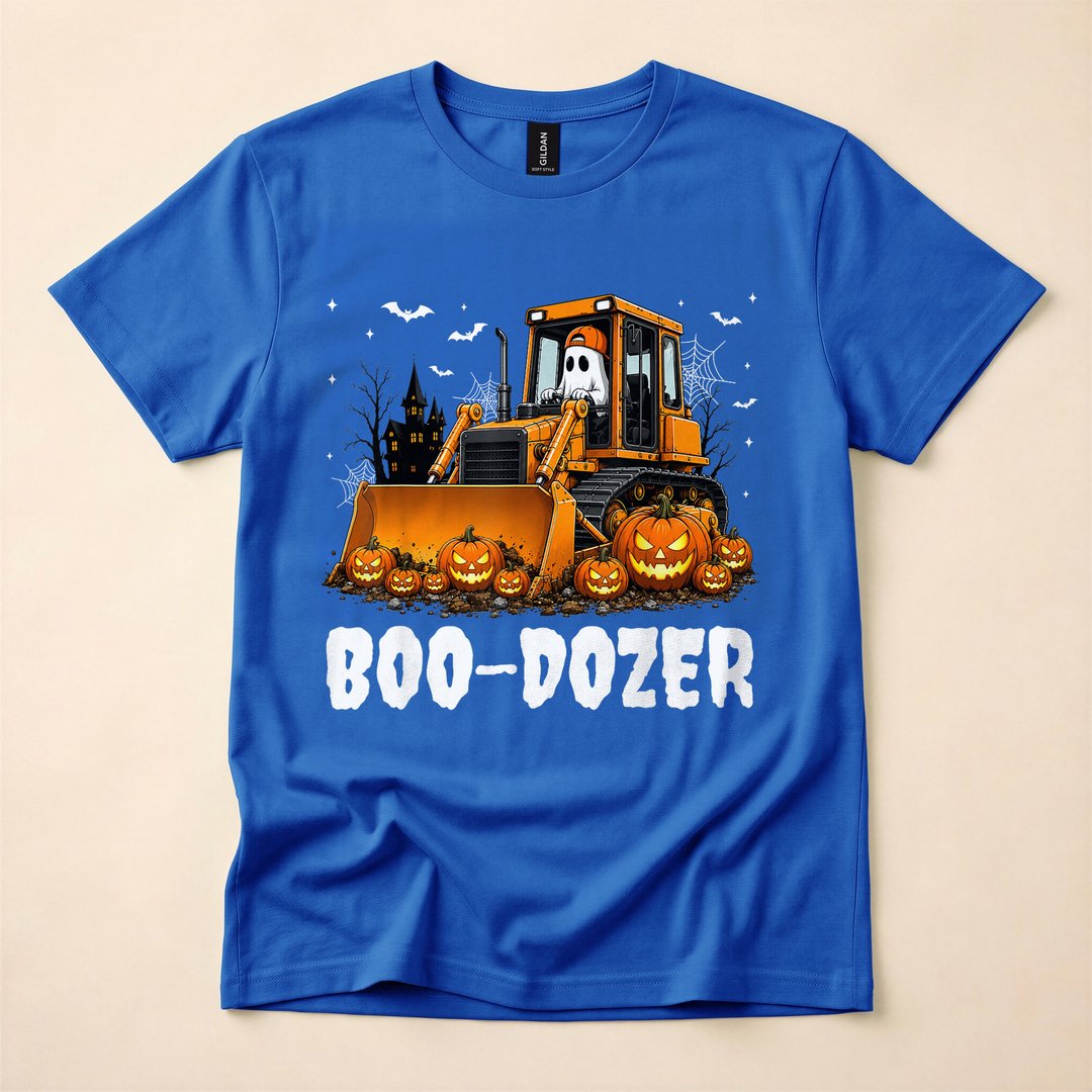 Boo-Dozer Ghost Bulldozer Halloween Construction T-Shirt - photo 3
