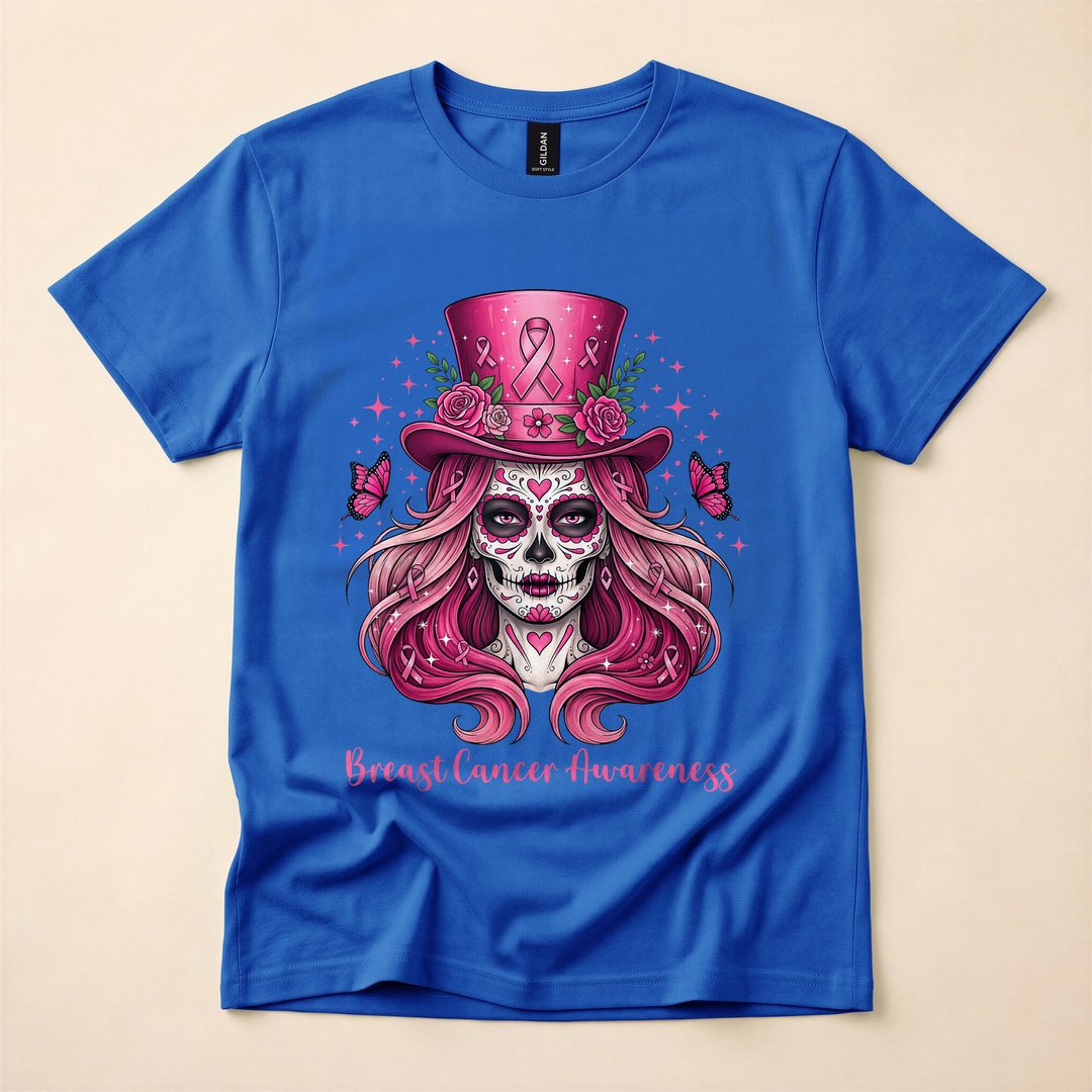 Skull Pink Ribbon Breast Cancer Awareness Skeleton T-Shirt - photo 3