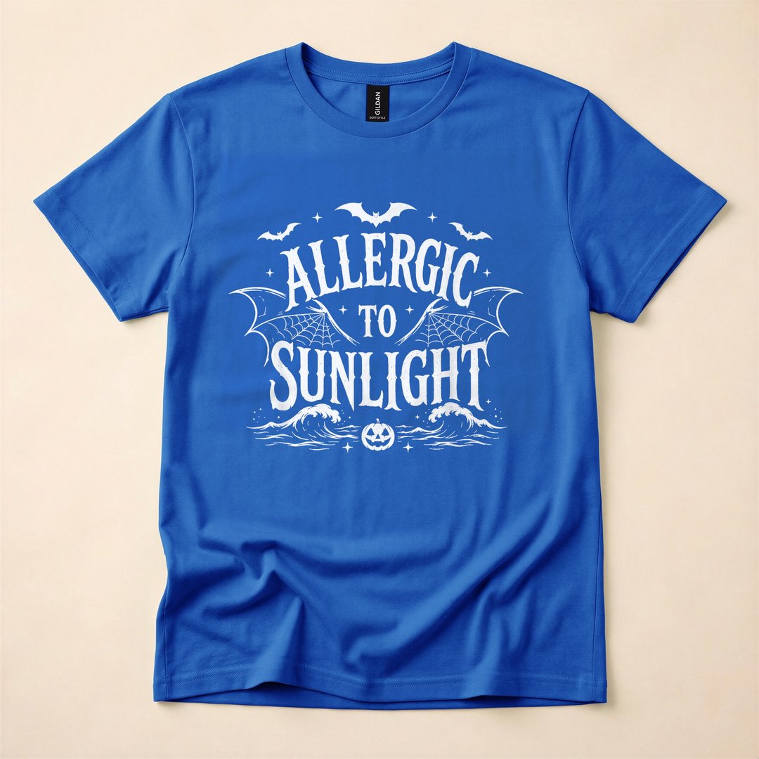 Allergic to Sunlight Gothic Vampire Funny Halloween T-Shirt - photo 3