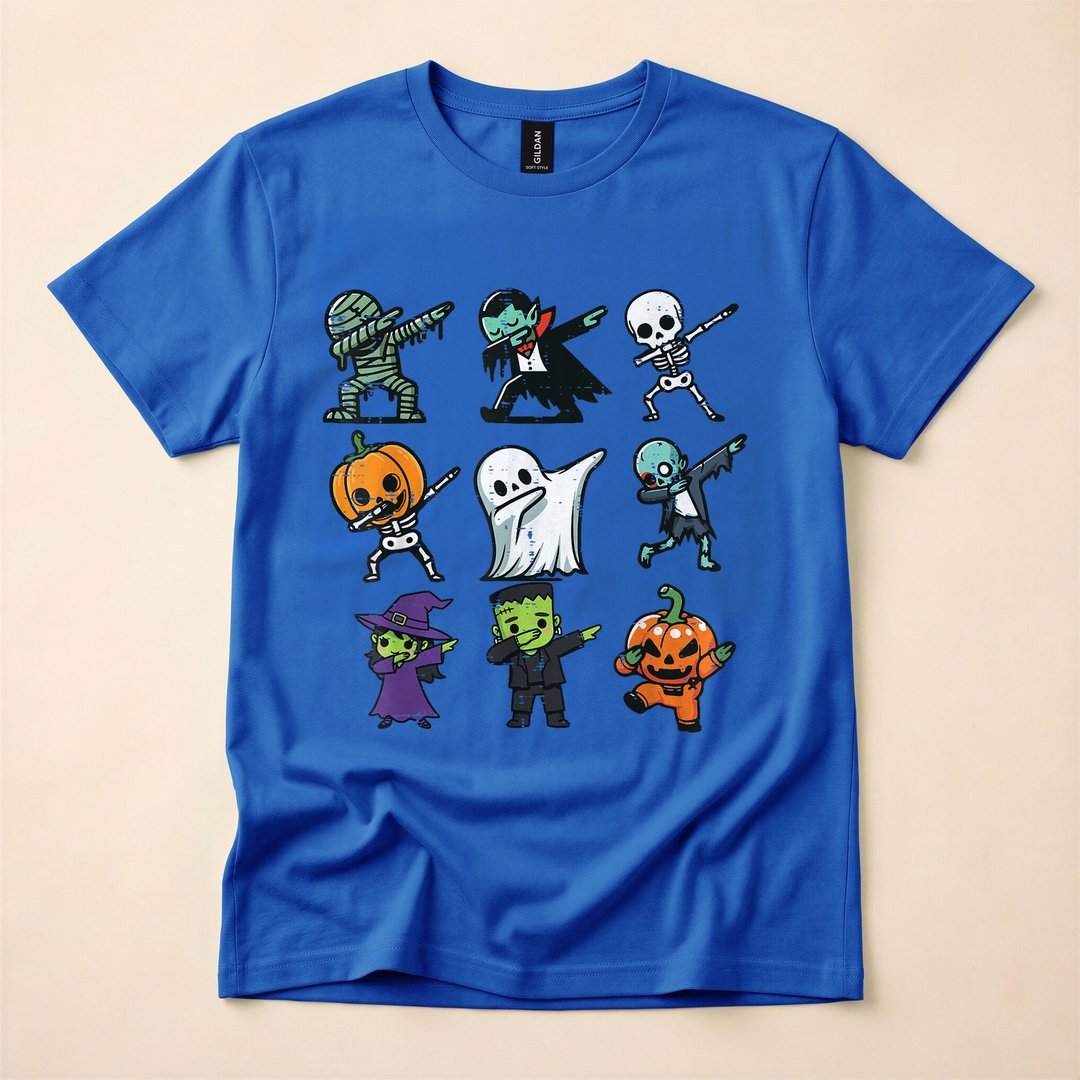 Dabbing Ghost Pumpkin Skeleton Kids Halloween T-Shirt - photo 3