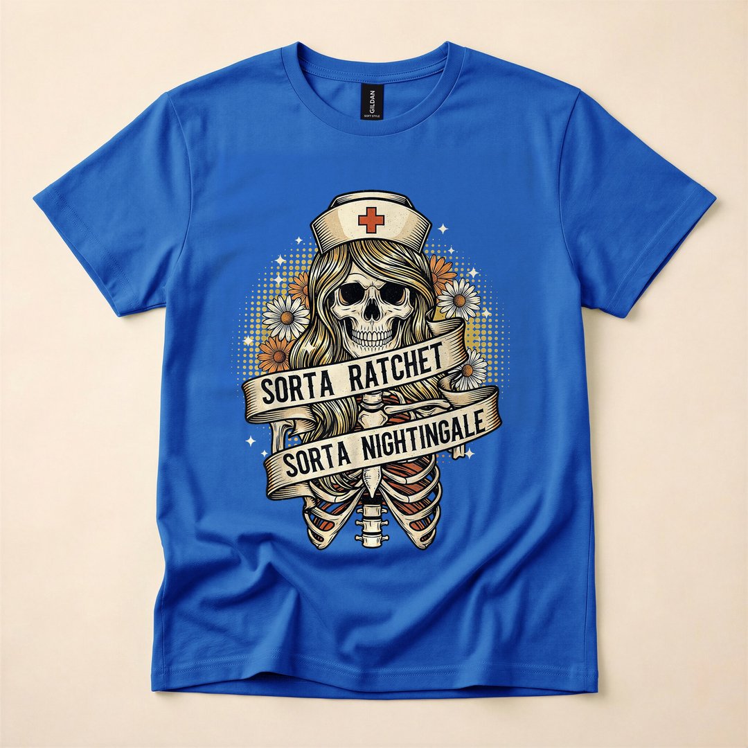 Sorta Ratchet Sorta Nightingale Nurse Halloween T-Shirt, Funny Vintage Spooky Season Tee - photo 3