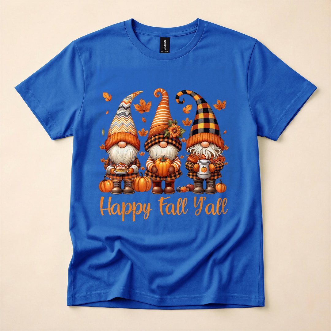 Happy Fall Y'all Gnome and Pumpkin Autumn T-Shirt - photo 3