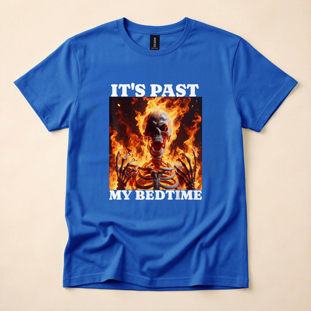 It's Past My Bedtime Funny Skeleton in Flames T-Shirt - photo 3