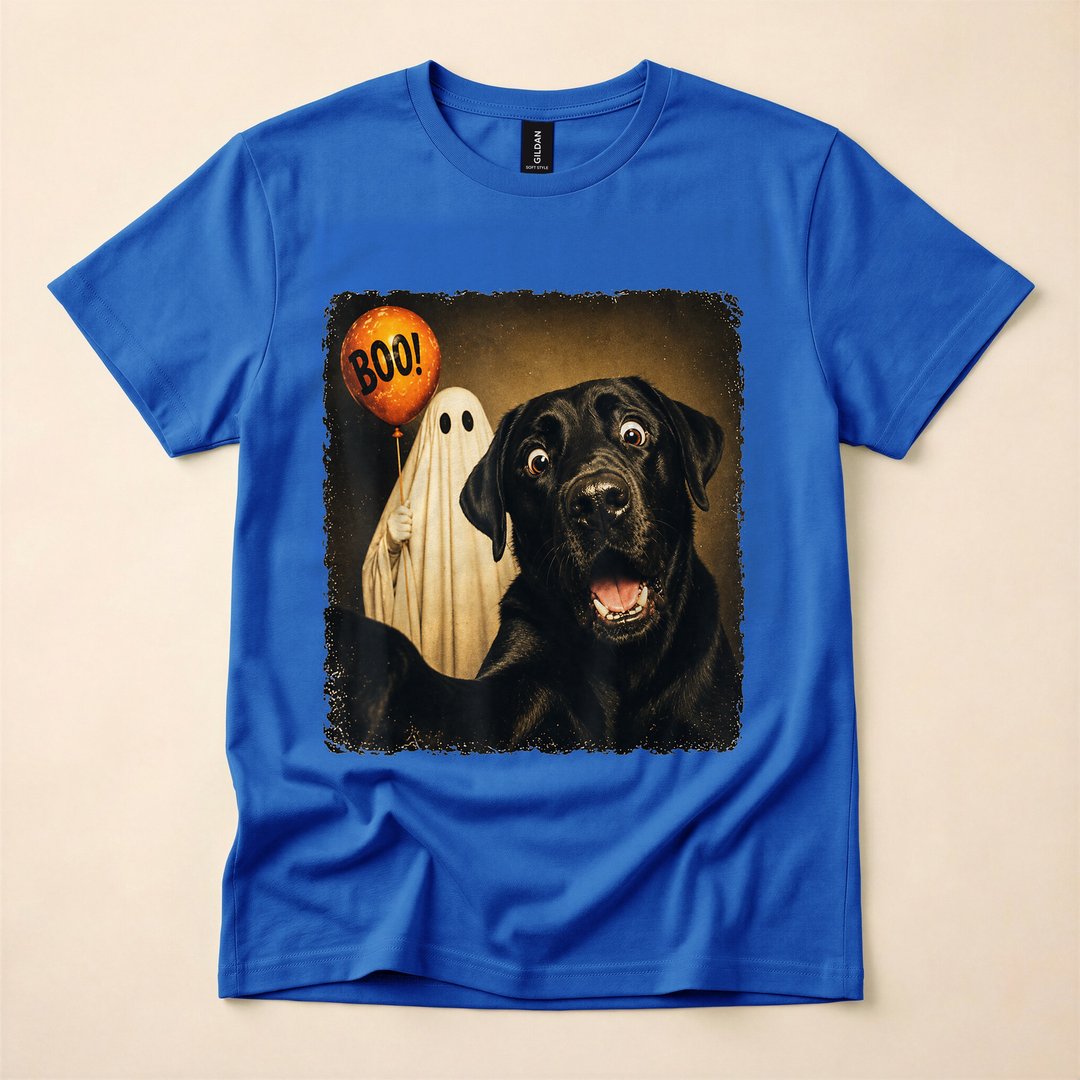 Black Labrador Ghost Selfie Boo Dog Halloween Meme T-Shirt - photo 3