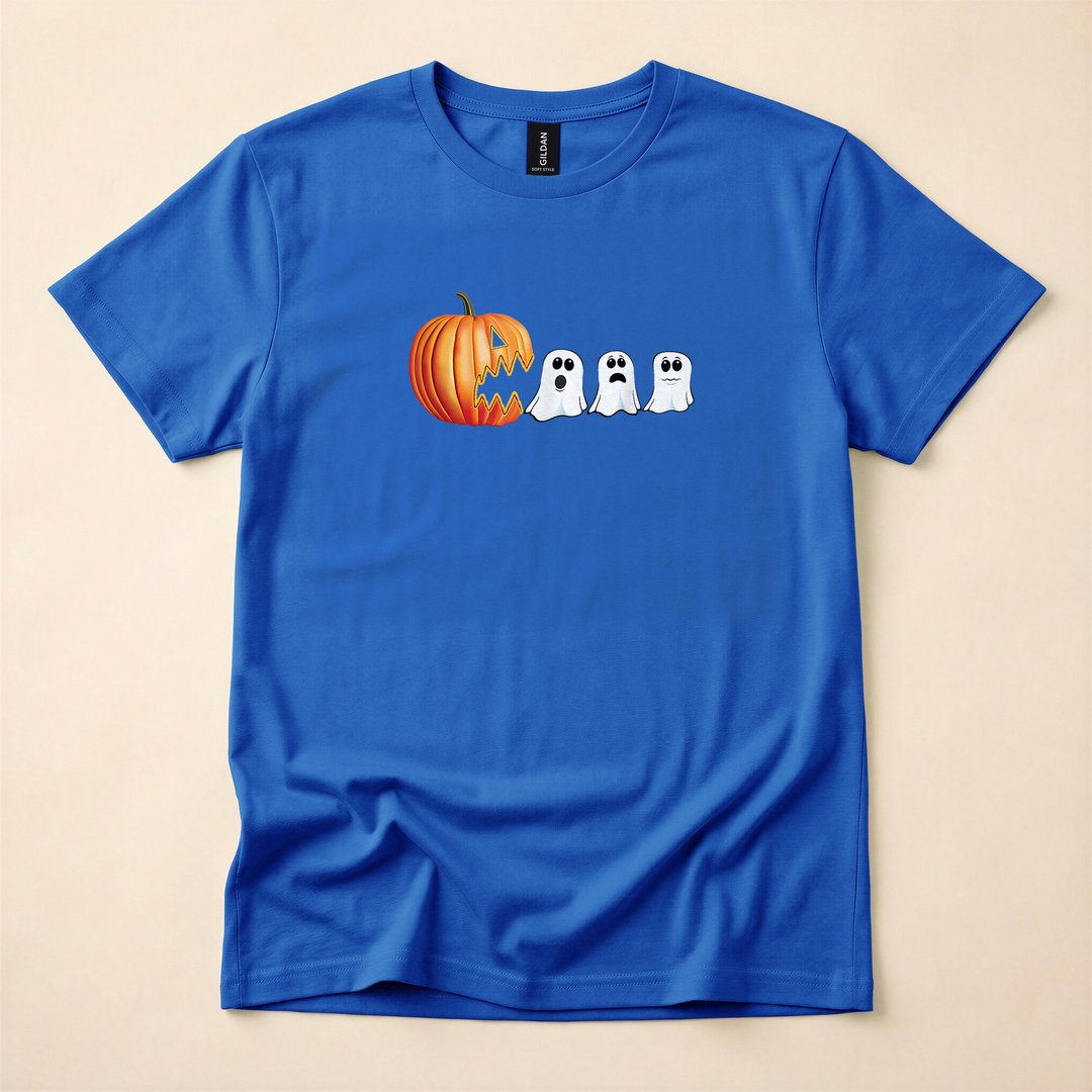 Grinning Jack-o-Lantern and Pumpkin Ghosts Halloween T-Shirt - photo 3