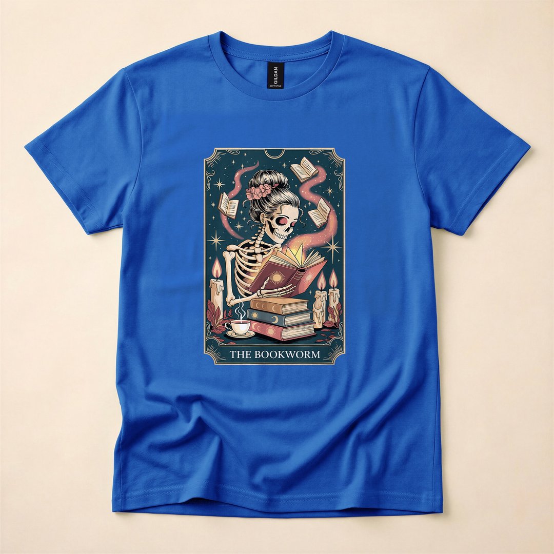 Bookworm Skeleton Reading Tarot Dark Academia T-Shirt - photo 3