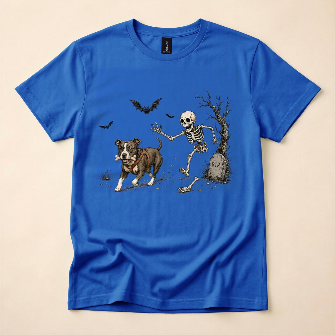 Halloween Dog Steals Skeleton Bone Spooky Pet T-Shirt - photo 3