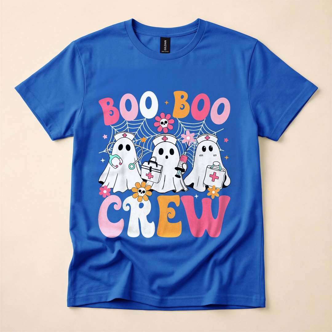 Boo Boo Crew Spooky Nurse Ghost Halloween T-Shirt - photo 3
