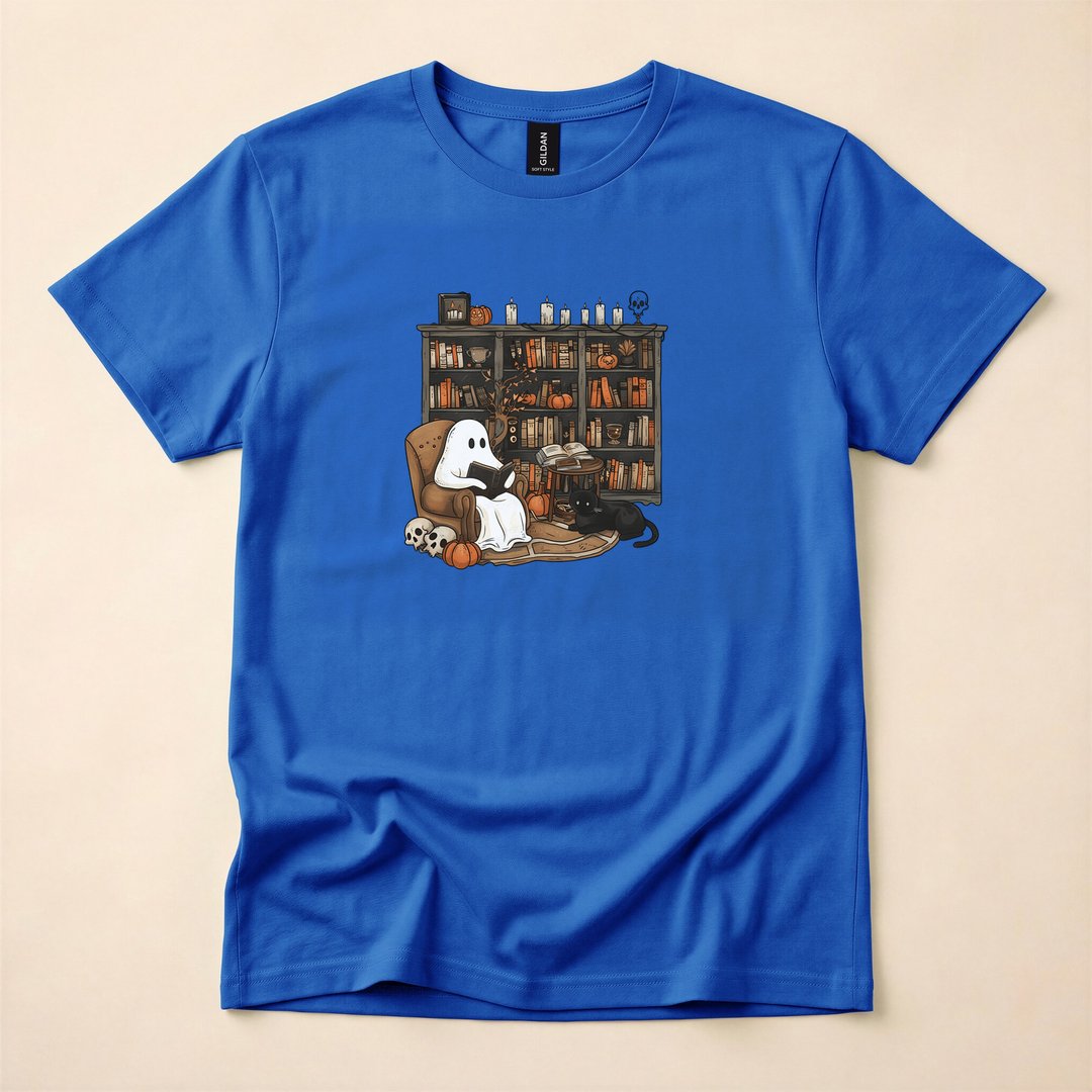 Vintage Ghost Reading Books Library Halloween T-Shirt - photo 4