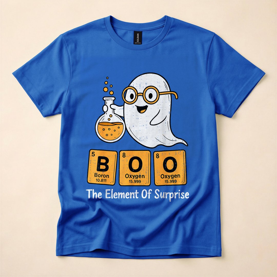 Boo Ghost Chemistry Pun Periodic Table Halloween T-Shirt - photo 3