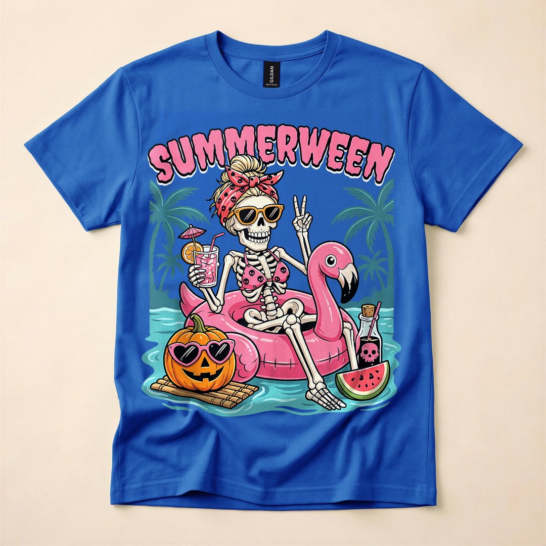 Summerween Skeleton Beach Party Funny T-Shirt - photo 3