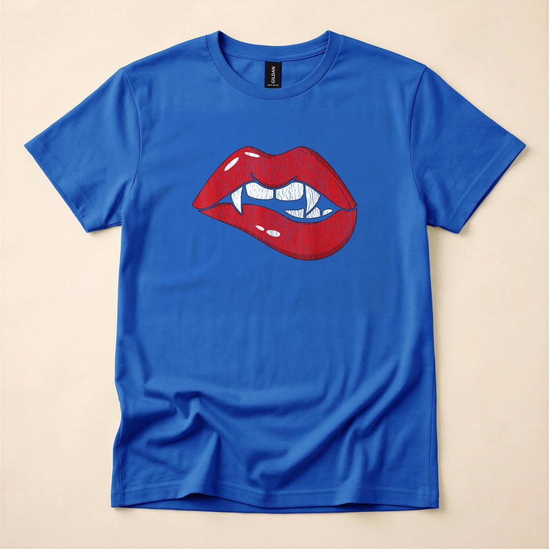 Retro Dracula Vampire Bite Red Lips Halloween T-Shirt - photo 3