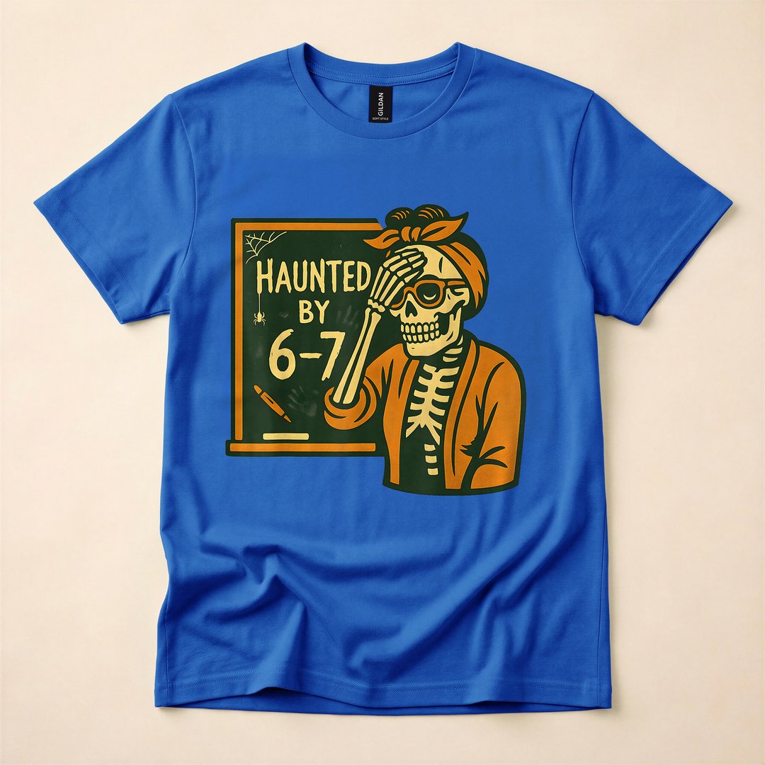 Haunted by 6-7 Funny Teacher Halloween Skeleton T-Shirt - photo 3
