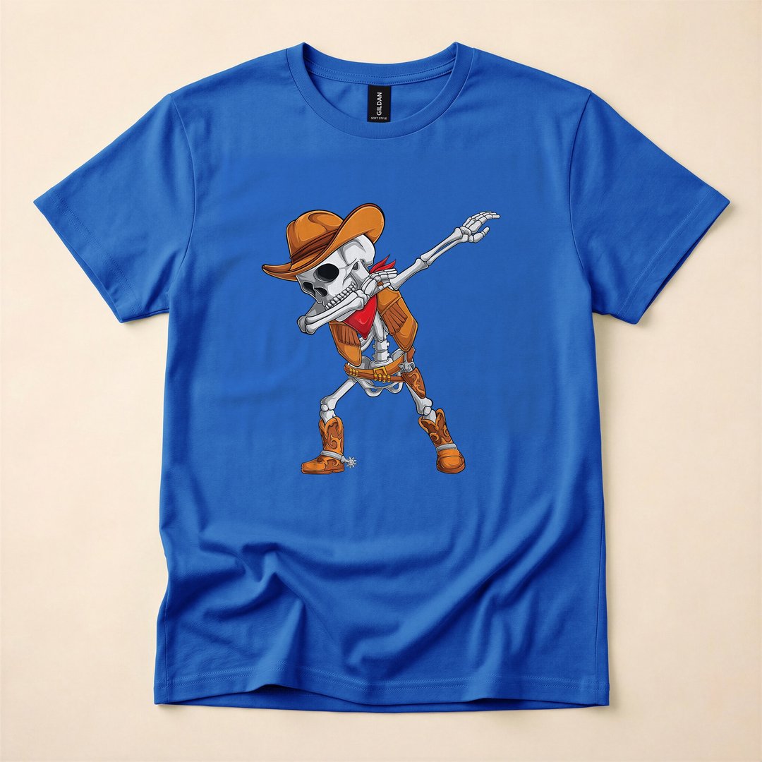Dabbing Skeleton Cowboy Funny Halloween T-Shirt - photo 3