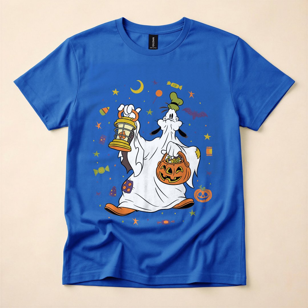 Goofy Halloween Ghost Trick-or-Treat Icons T-Shirt - photo 3