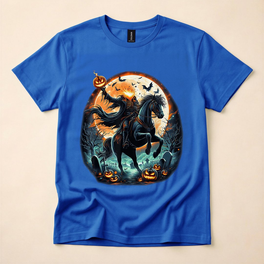 Pumpkin Headless Horseman Scary Halloween T-Shirt - photo 3