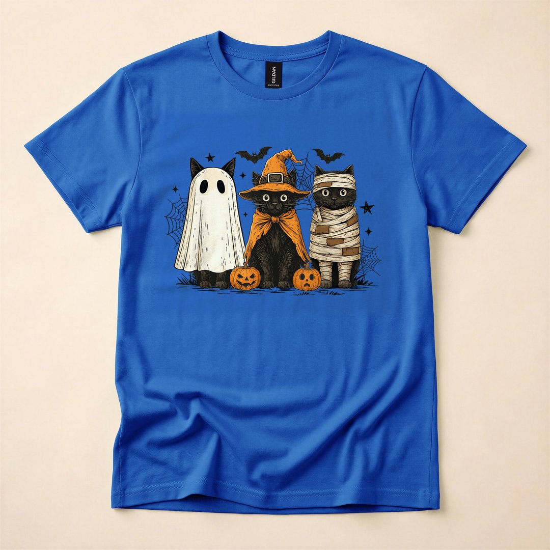 Retro Black Cat Witch and Pumpkin Halloween T-Shirt - photo 4