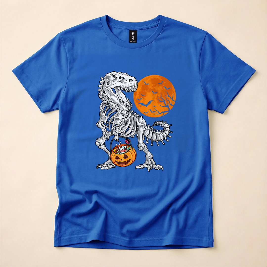 Dinosaur Skeleton T-Rex Scary Halloween Kids T-Shirt - photo 3