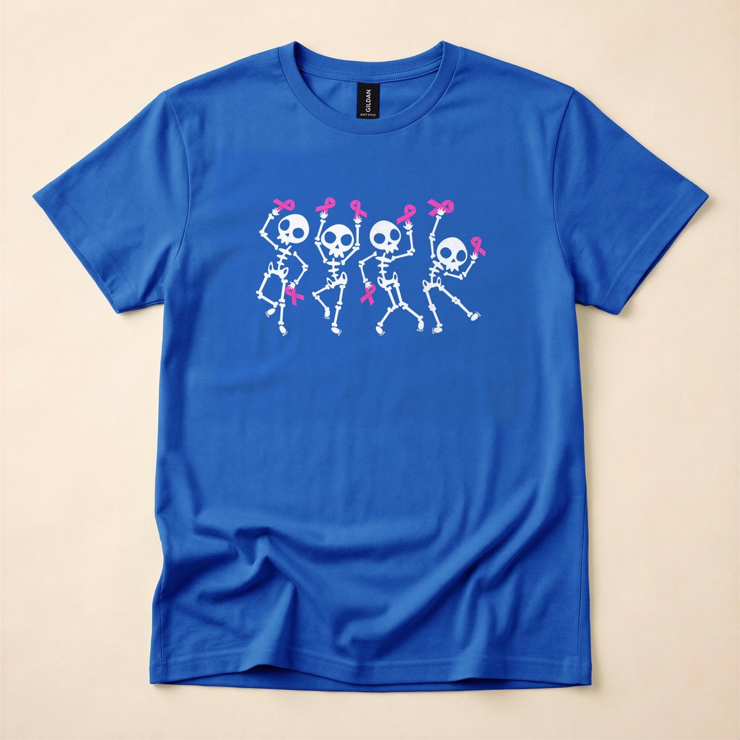 Pink Ribbon Skeleton Breast Cancer Awareness T-Shirt - photo 3