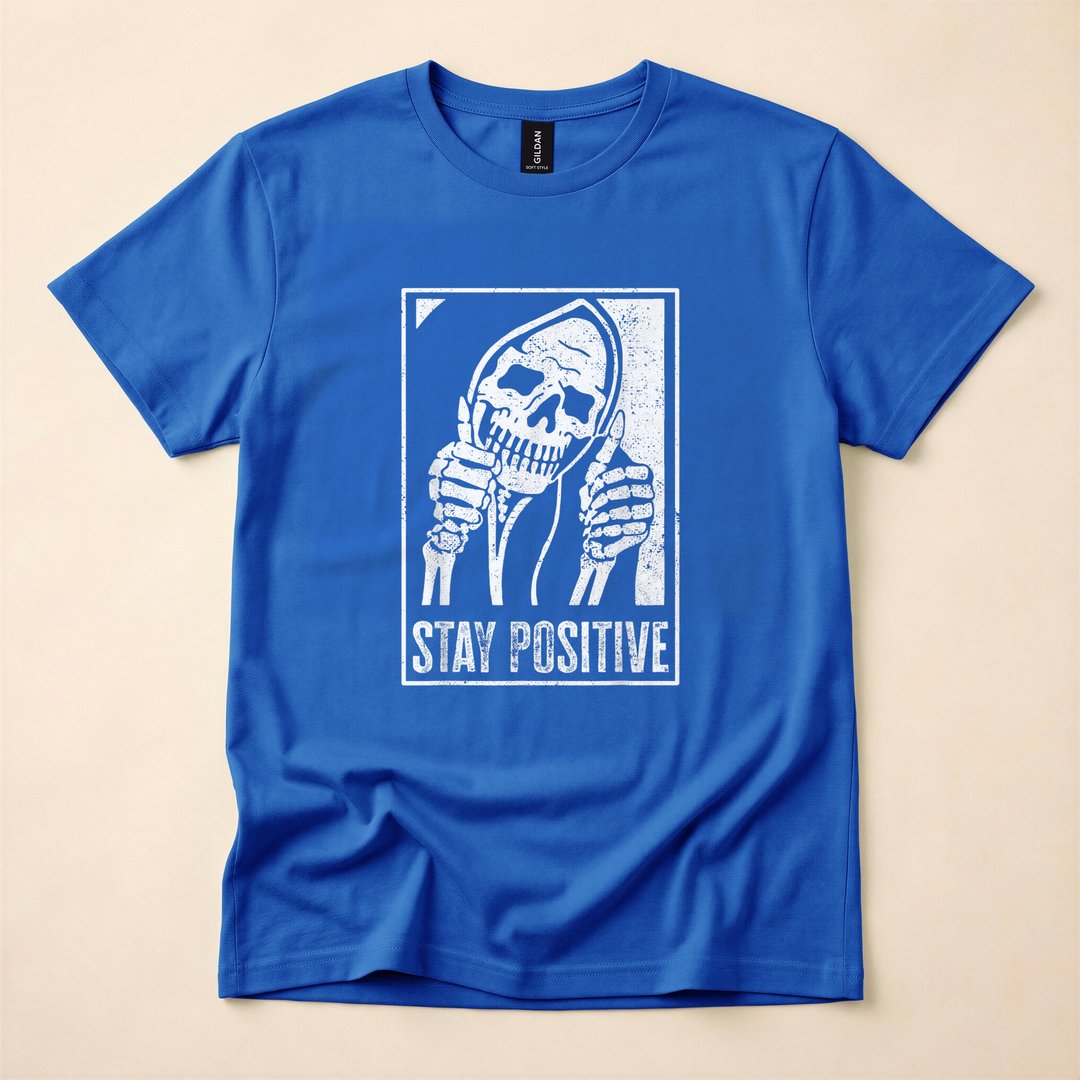Stay Positive Funny Skeleton Skull Halloween T-Shirt - photo 3