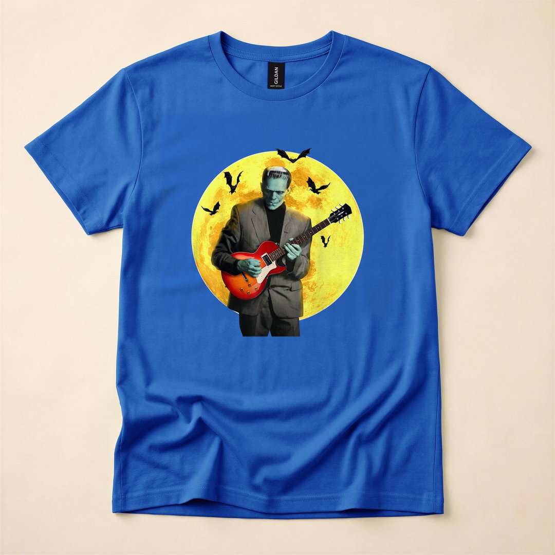 Frankenstein Plays Electric Guitar Frankenguitar Halloween T-Shirt - photo 3