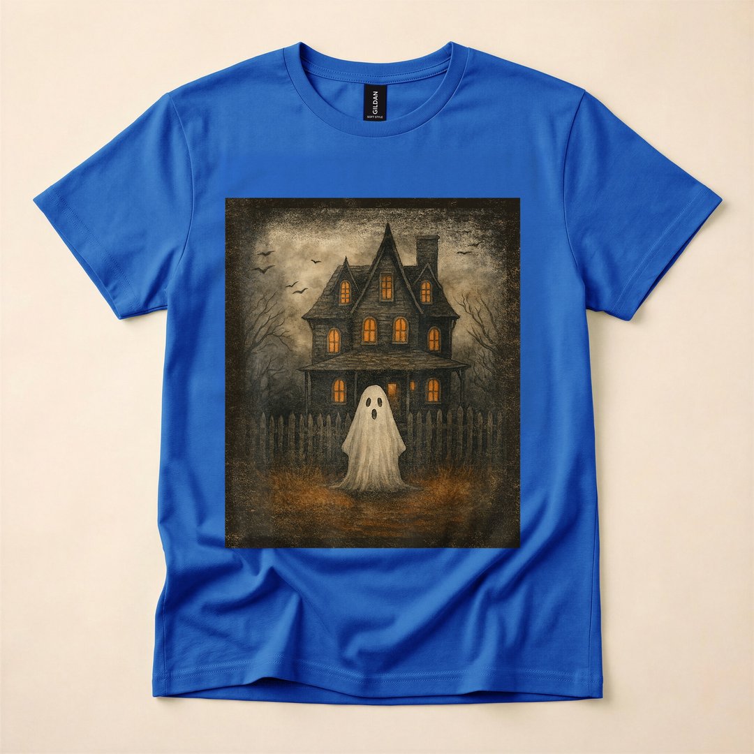 Vintage Ghost Boo Haunted House Halloween T-Shirt - photo 3