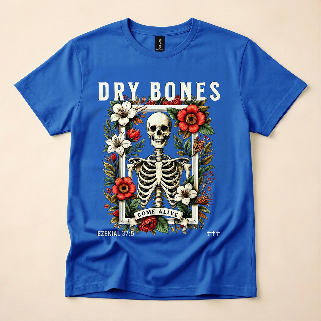 Dry Bones Come Alive Funny Floral Skeleton T-Shirt - photo 3