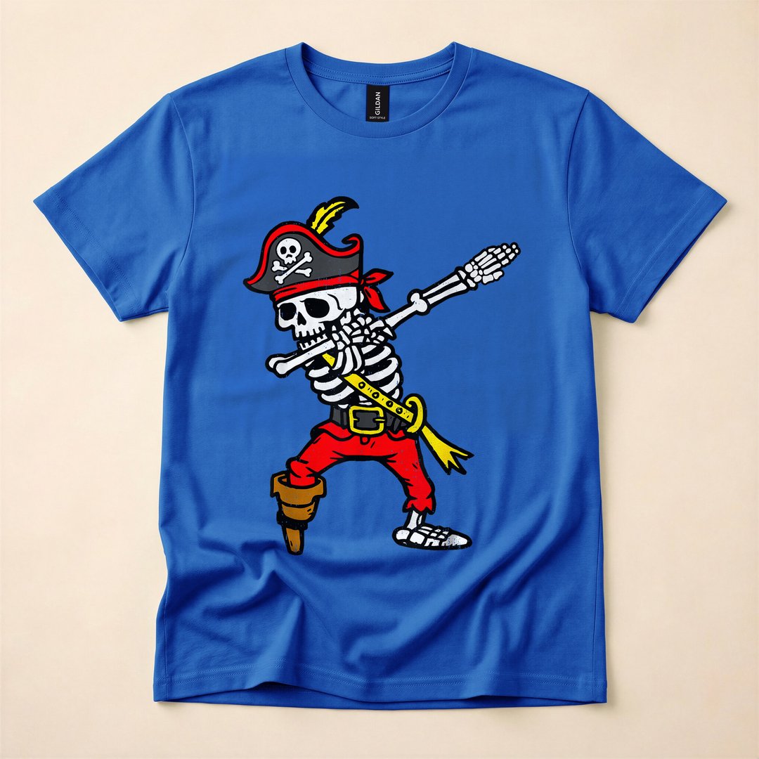 Dabbing Skeleton Pirate Funny Halloween Costume T-Shirt - photo 3