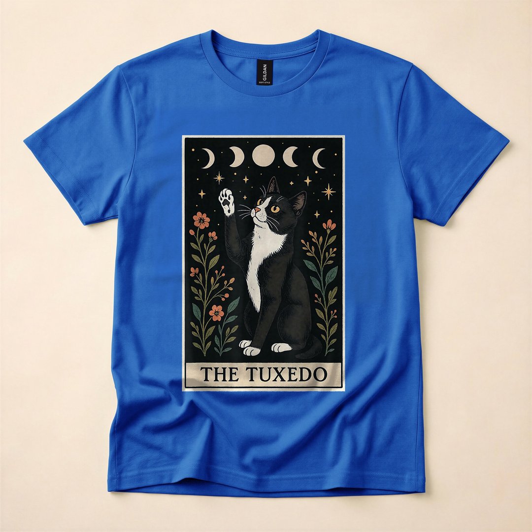 Tuxedo Cat Tarot Card Witchy Moon Halloween T-Shirt - photo 3