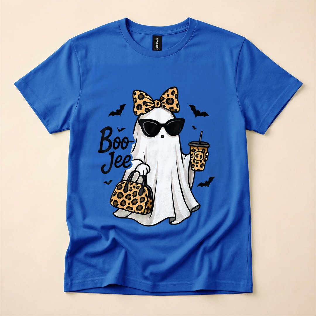 Boo-Jee Ghost with Coffee Coquette Bow Halloween T-Shirt - photo 4