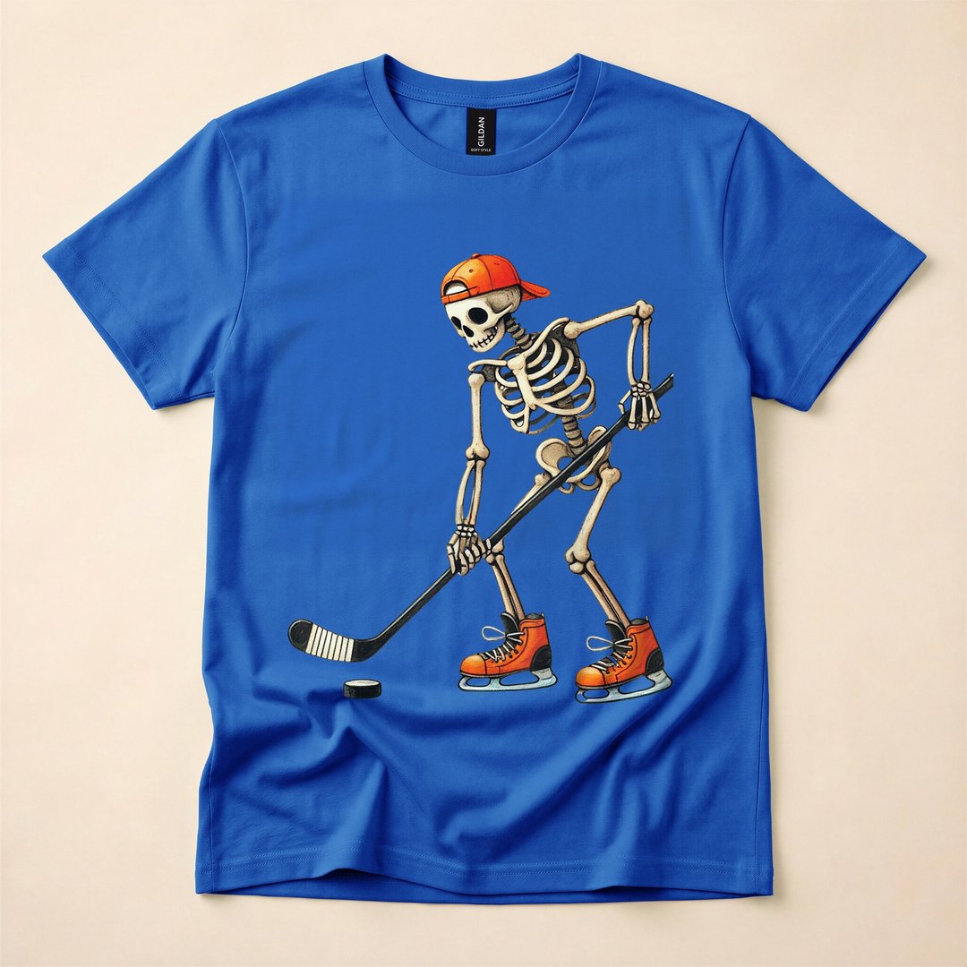 Skeleton Playing Ice Hockey Halloween Costume T-Shirt - photo 3