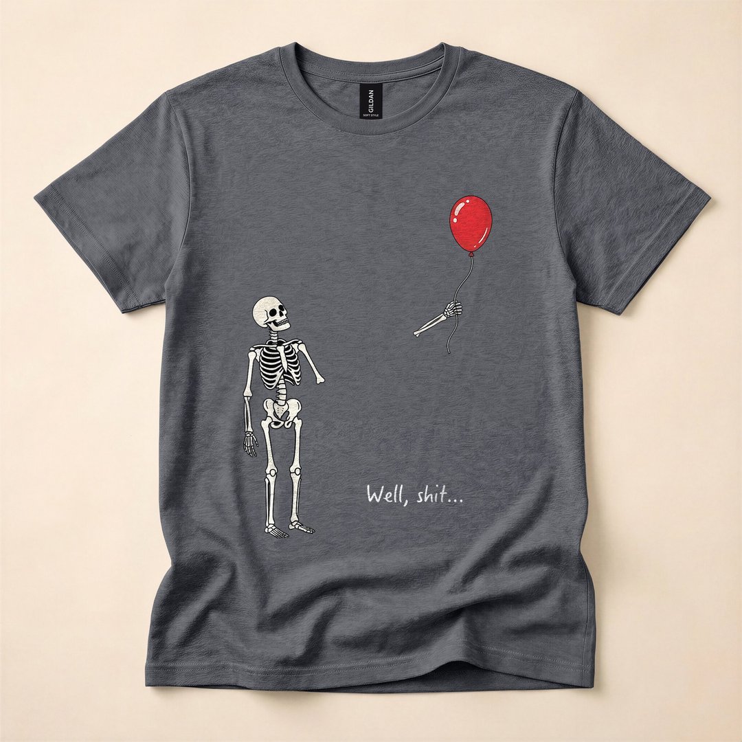 Well Skeleton Losing Its Balloon Gothic Halloween T-Shirt - photo 4