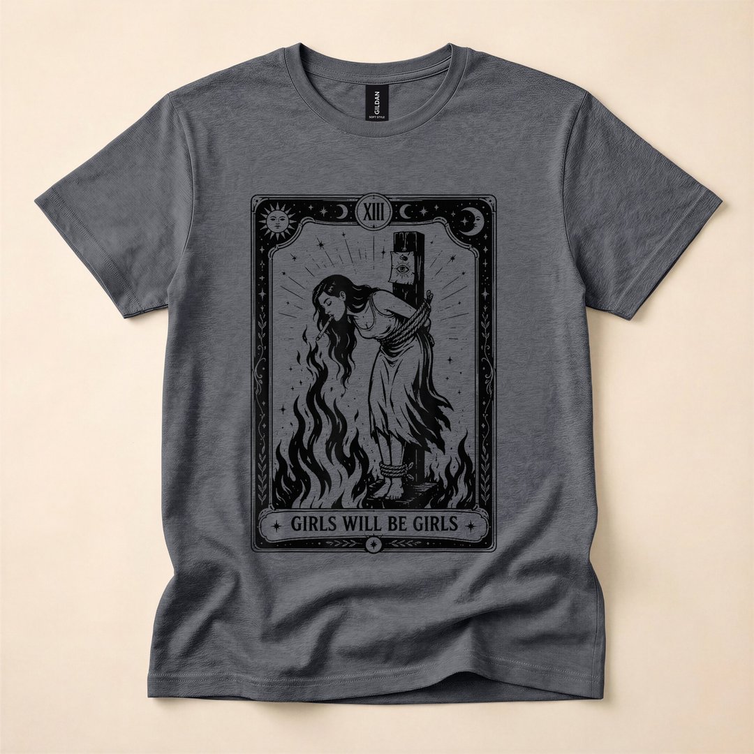 Girls Will Be Girls Witch Tarot Card T-Shirt, Witchy Halloween Spooky Season Tee for Her - photo 5