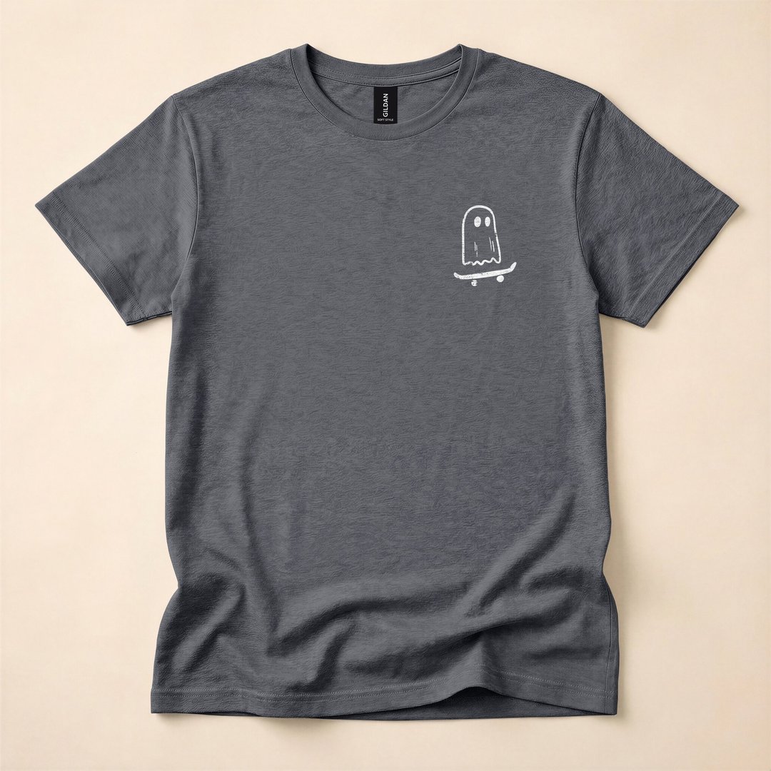 Ghost on a Skateboard Funny Retro Halloween T-Shirt - photo 4