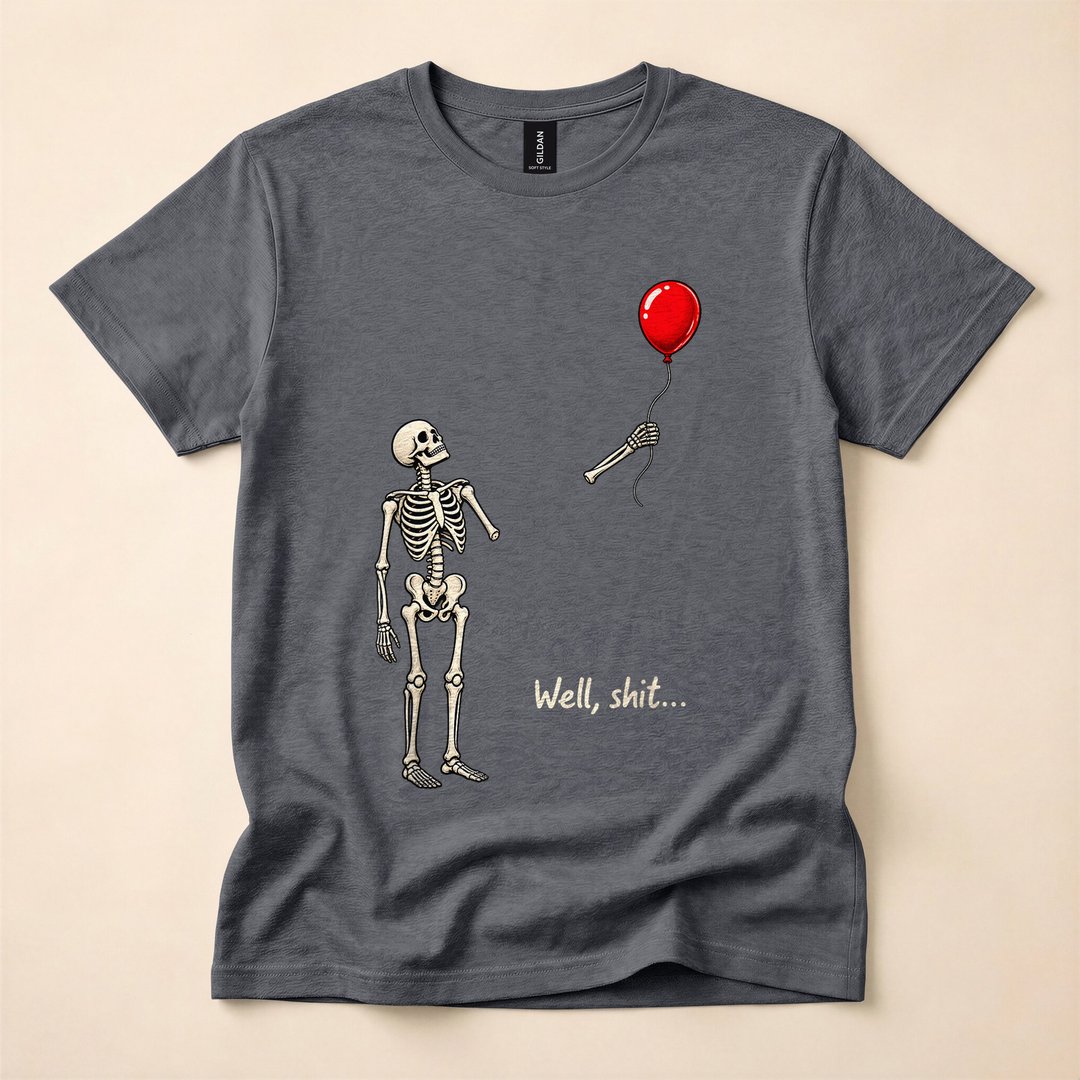 Gothic Skeleton Watching Its Balloon Float Away T-Shirt - photo 4