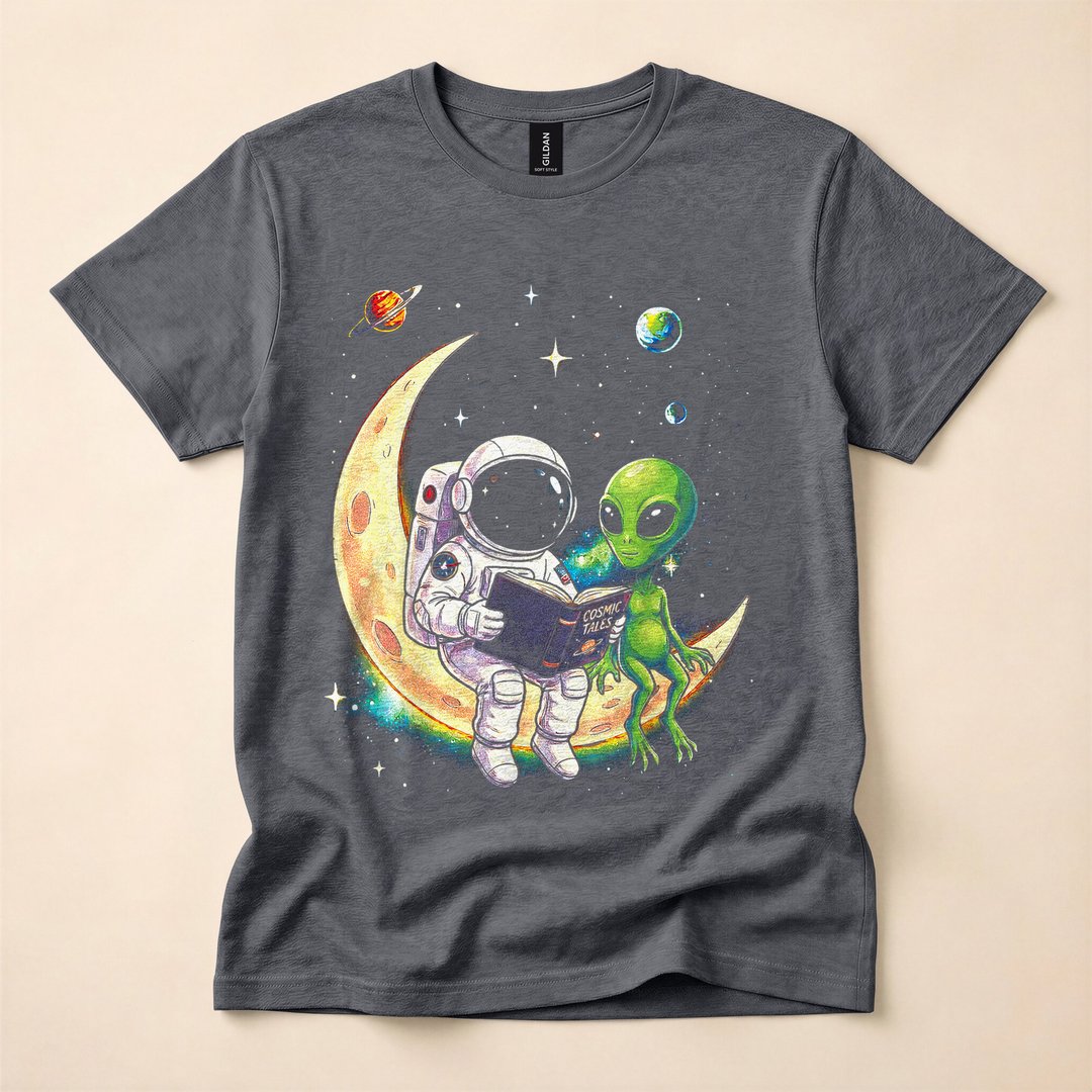 Astronaut Reading a Bedtime Story to an Alien T-Shirt - photo 4