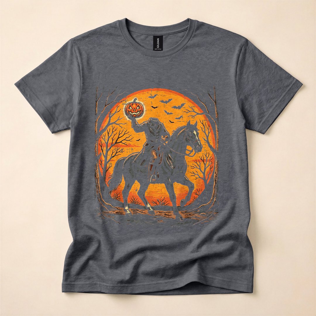 Headless Horseman Pumpkin Rider Halloween T-Shirt - photo 4