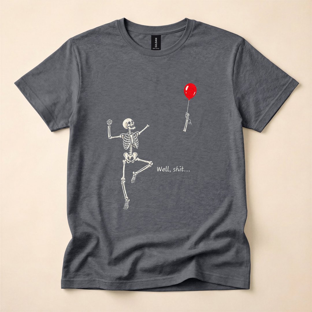 Skeleton Chasing My Lost Balloon Retro Halloween T-Shirt - photo 4