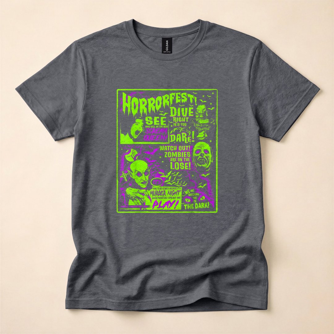 Vintage Horrorfest Retro Movie Poster Halloween T-Shirt - photo 4