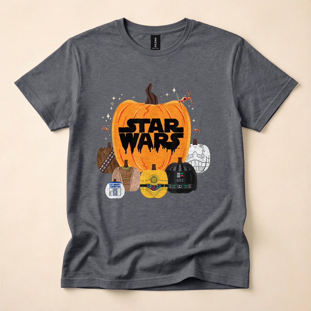 Star Wars Characters Carved Pumpkin Group Halloween T-Shirt - photo 4