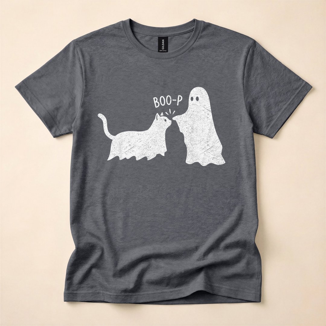 Boo-p Ghost Cat Funny Cat Mom Halloween T-Shirt - photo 4
