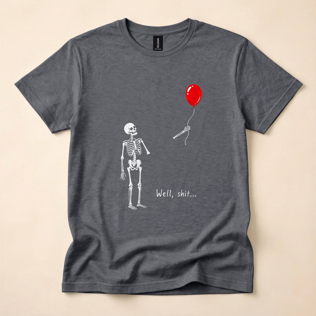 Skeleton Chasing a Lost Balloon Funny Spooky Halloween T-Shirt - photo 4