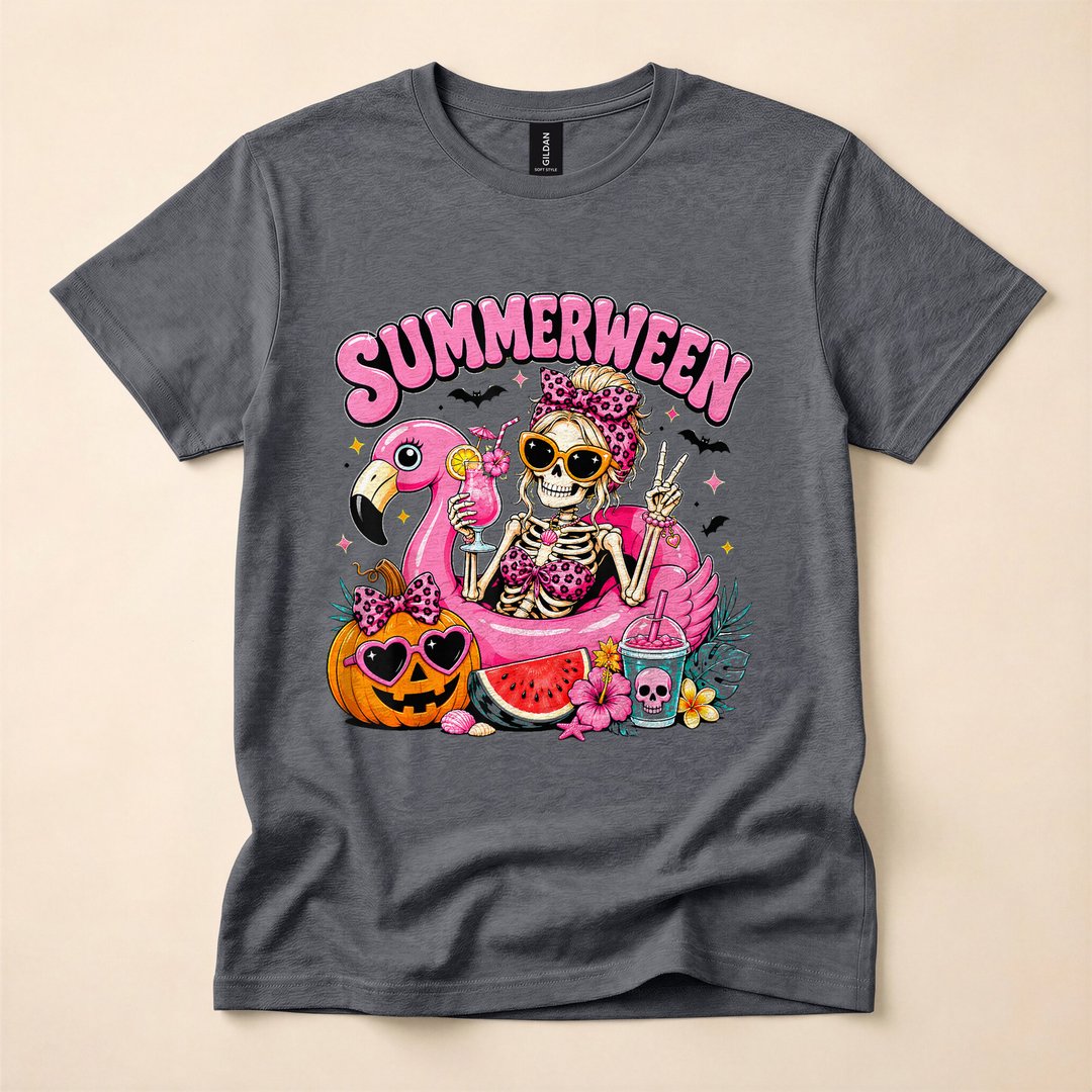 Coquette Skeleton Girl Leopard Bow Summerween T-Shirt - photo 4