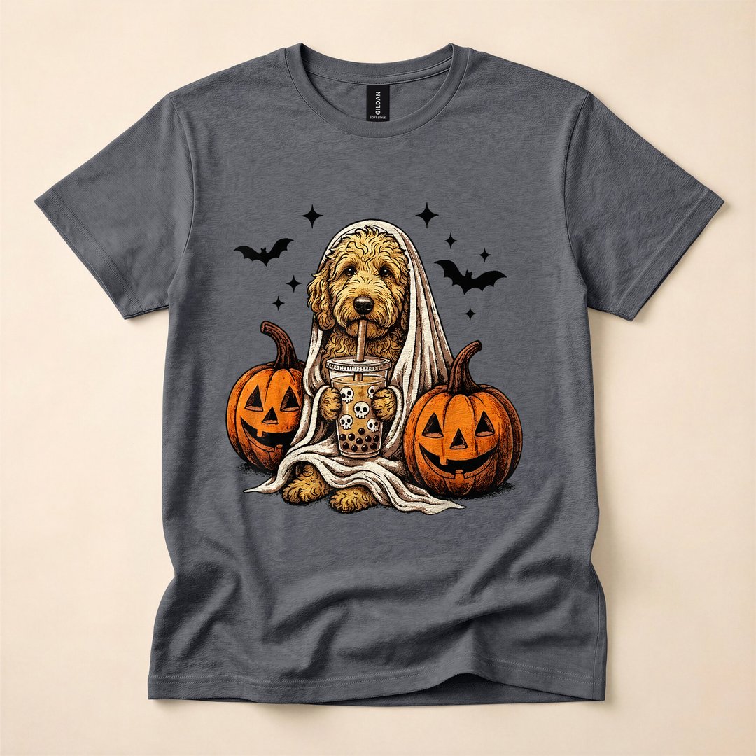 Goldendoodle Ghost and Boba Cute Halloween Dog T-Shirt - photo 5