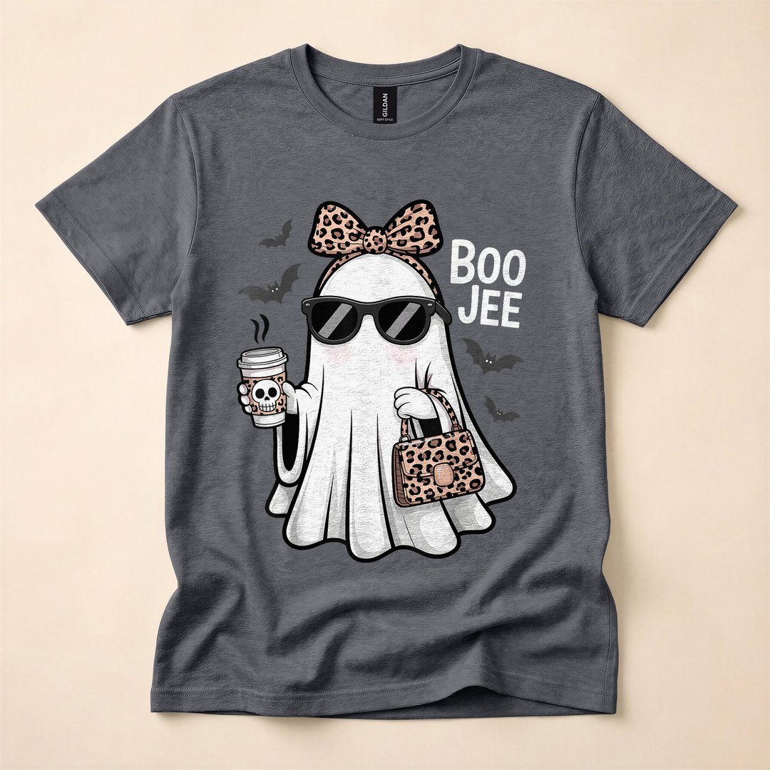 Boujee Coquette Ghost with Leopard Coffee Halloween T-Shirt - photo 4