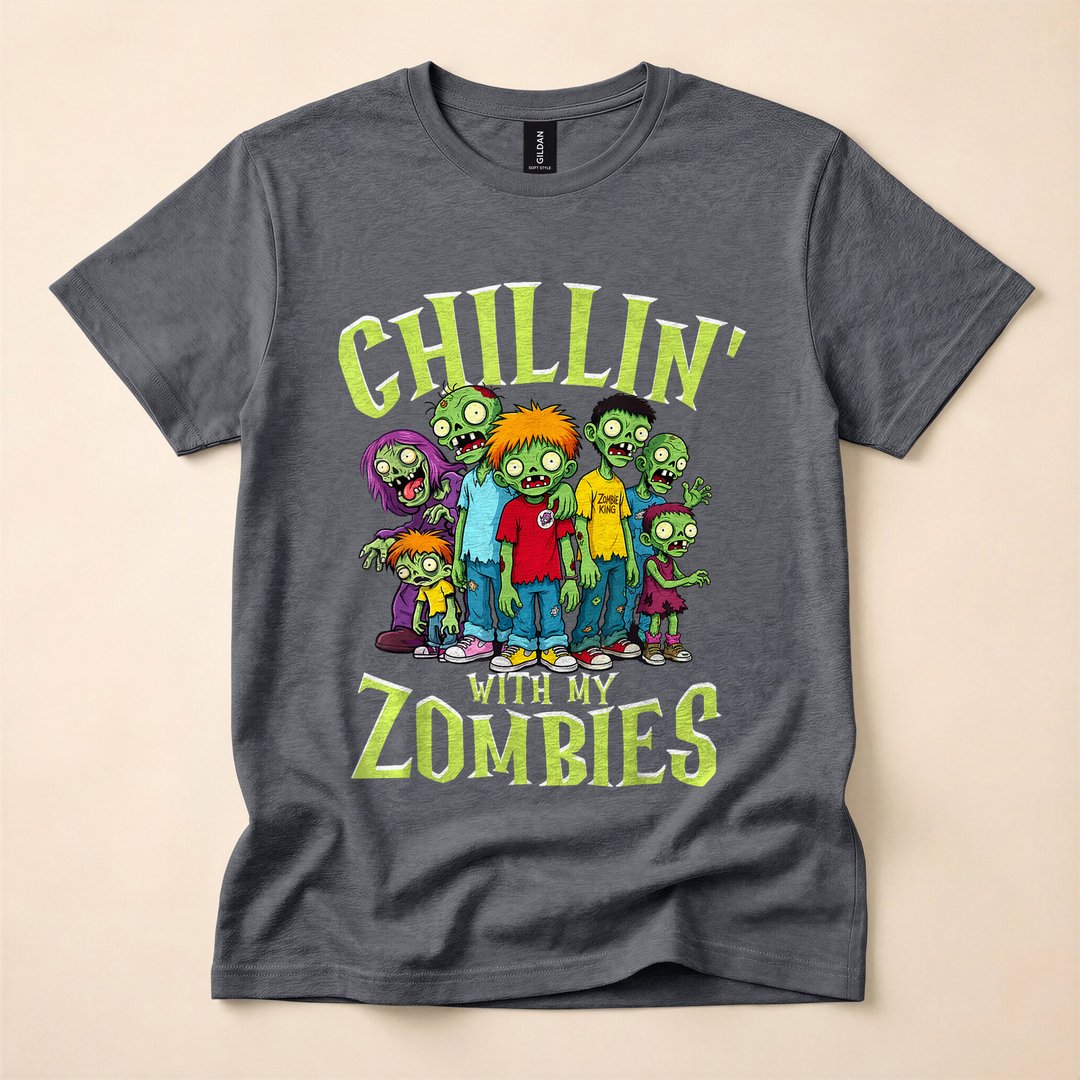 Chillin with My Zombies Funny Halloween Zombie T-Shirt - photo 4