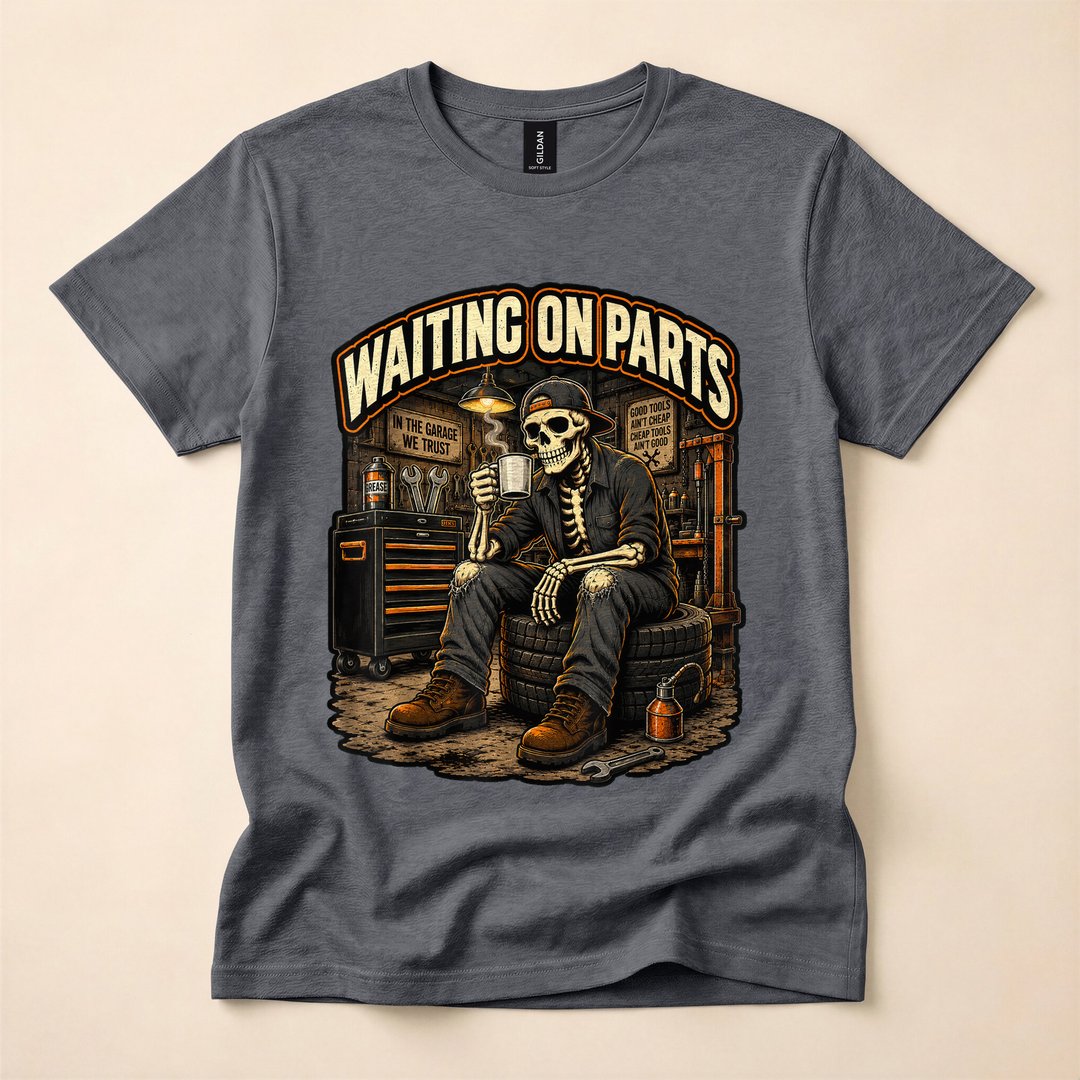 Waiting On Parts Skeleton Mechanic Auto Repair T-Shirt - photo 4