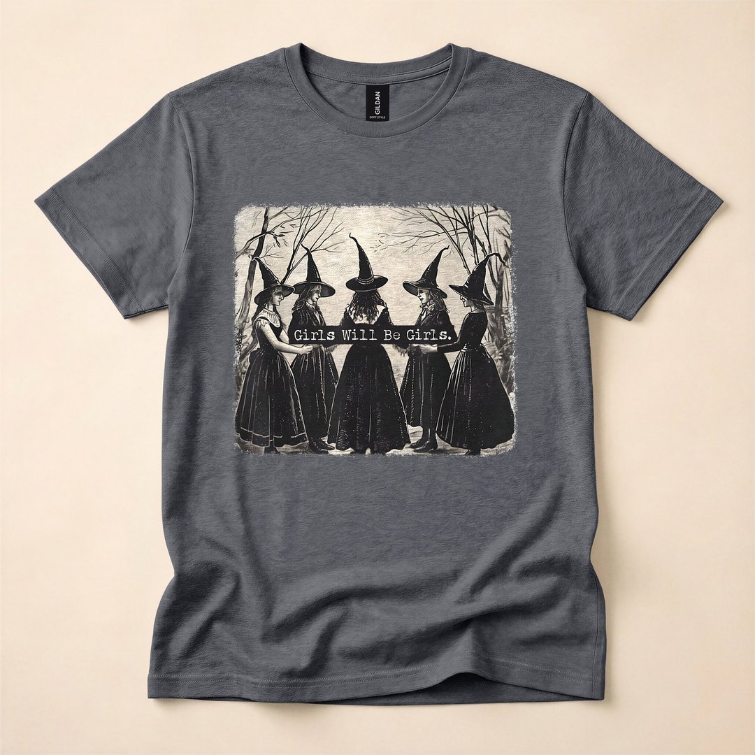 Girls Will Be Girls Funny Witchy Vibes T-Shirt, Halloween Spooky Season Graphic Tee for Her - photo 4