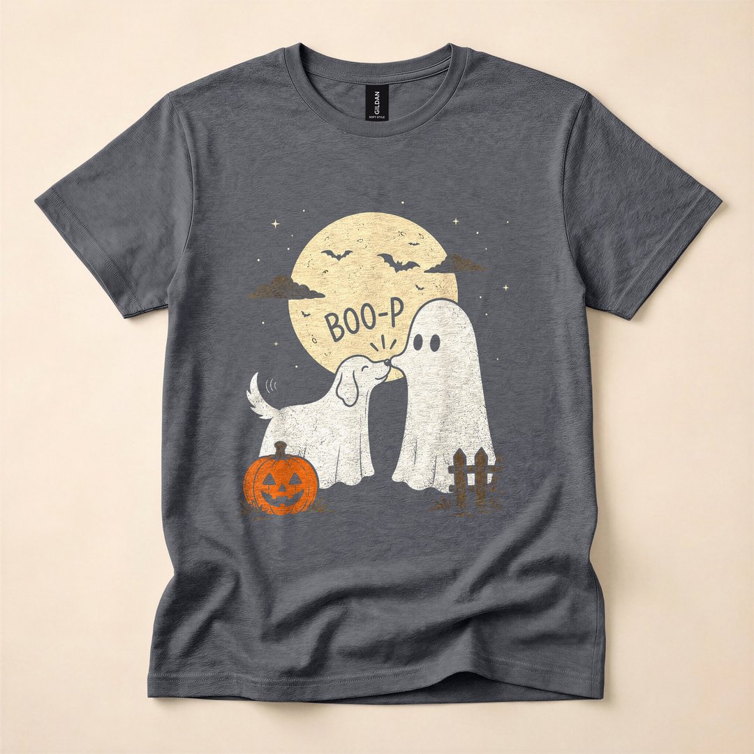 Retro Boo Ghost Dog Funny Halloween Dog Lover T-Shirt - photo 4
