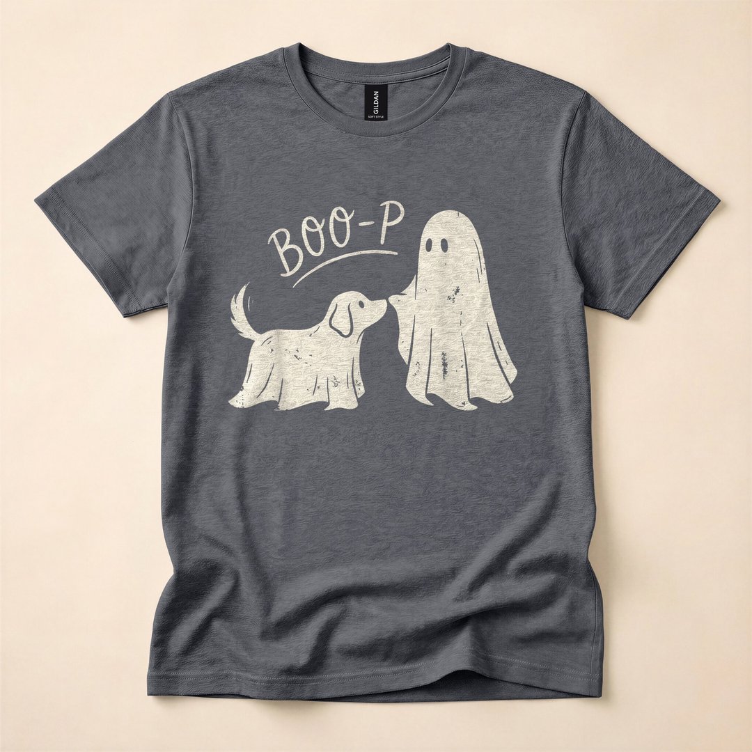 Boo-P Ghost Booping a Dog Nose Cute Halloween T-Shirt - photo 4